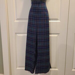 High Waisted Flared Preppy Tartan Pants